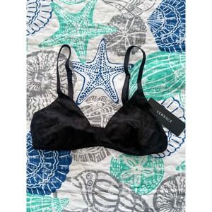 Versace Women Black Monogram Greca‎ Triangle Bralette Size 3 / M NWT Luxury